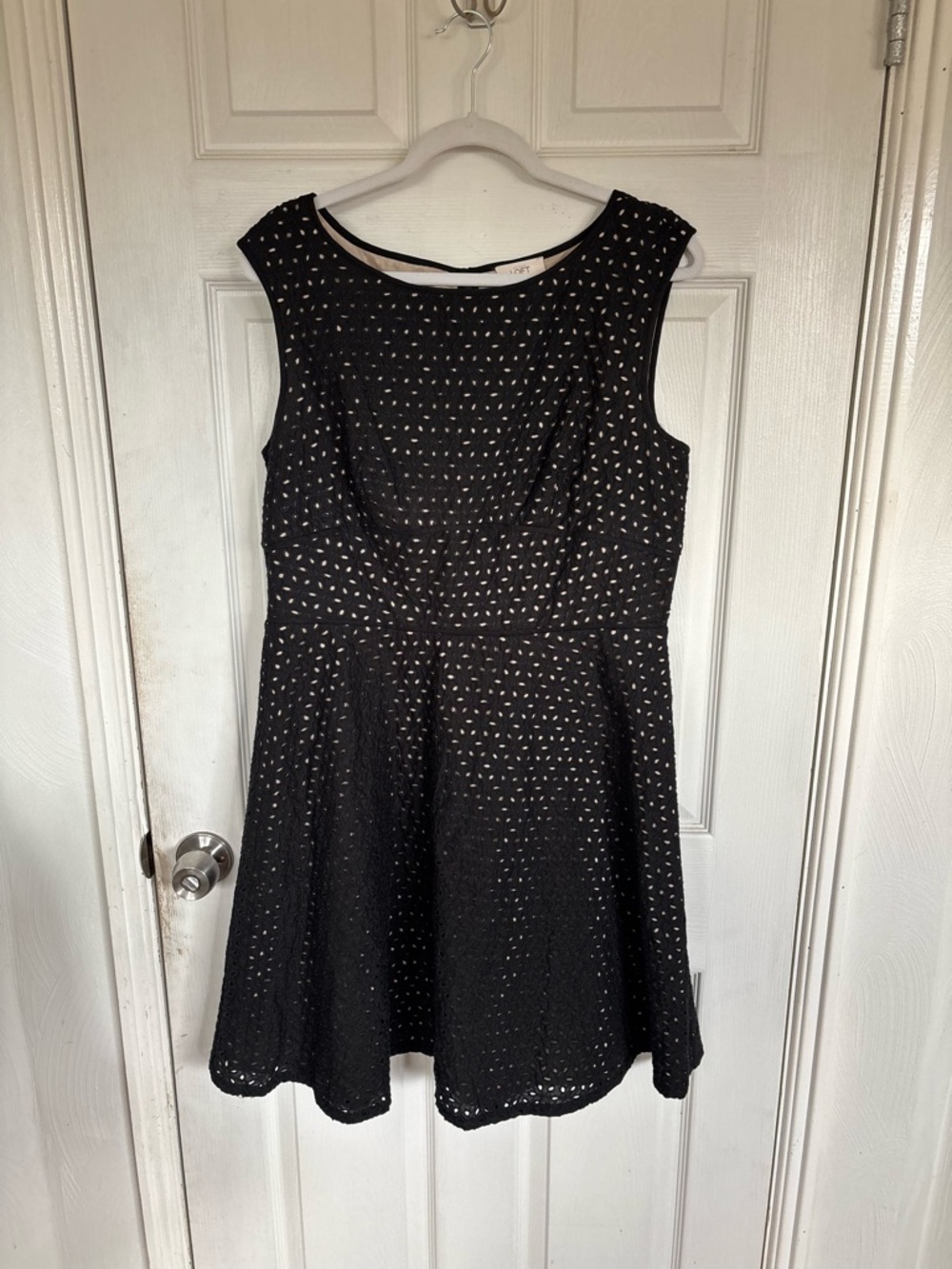 LOFT Black Eyelet Fit-and-Flare Mini Dress